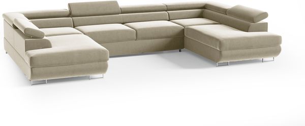 Ecksofa in U-Form PORTO, U-förmige Eckcouch mit Schlaffunktion, ausziehbares Sofa, 2 Bettzeugbehälter, verstellbare Kopfstützen, (Monolith 02), 72 x 201 x 277 cm