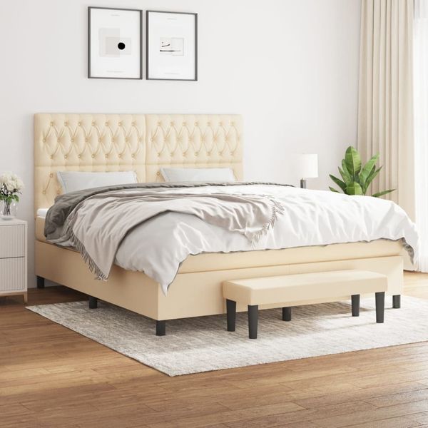 vidaXL Boxspringbett mit Matratze Creme 180x200 cm Stoff, Härtegrad: H2 [3136858]