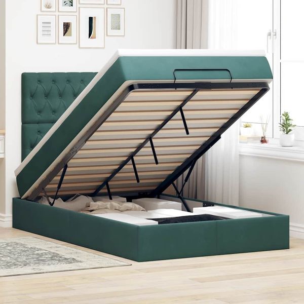 vidaXL Ottoman-Bett mit Matratzen Dunkelgrün 120x190 cm Samt 3313532
