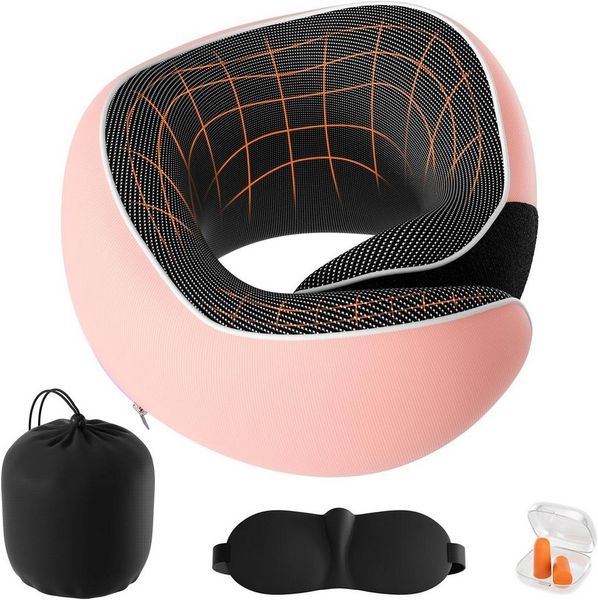 Vivitar Nackenkissen für die Reise - memory-foam Ergonomisches Reisekissen, Reise-Nackenkissen-Set für entspannten Komfort auf Flügen, Autoreisen, Kompakte Nackenstütze für Flugzeug, Zug - Ideal für Schlafkomfort, mit Ohrstöpseln, Schlafmaske und Aufbe...
