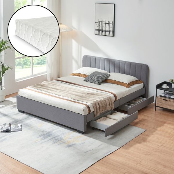 Polsterbett Nofrenna mit Matratze 160x200 cm Leinen Grau [en. casa]