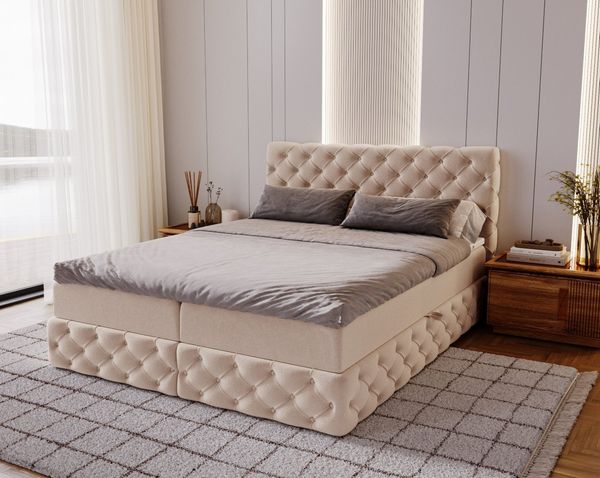 Kaiser Möbel Boxspringbett Chesterfield-Kontinentalbett Luxury Stoff Royal Velvet (Bett-Set mit Matratze und Topper), Bettkasten und Topper und Matratze