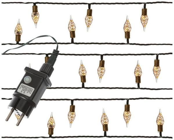 MARELIDA LED-Lichterkette Vintage 120 Mini Kristall Birnen 8 Funkt. 12m Weihnachtslichterkette, 120-flammig