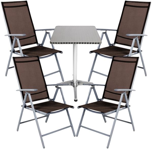 Bistrogarnitur 5-teilig Aluminium - Textilen / Schokobraun