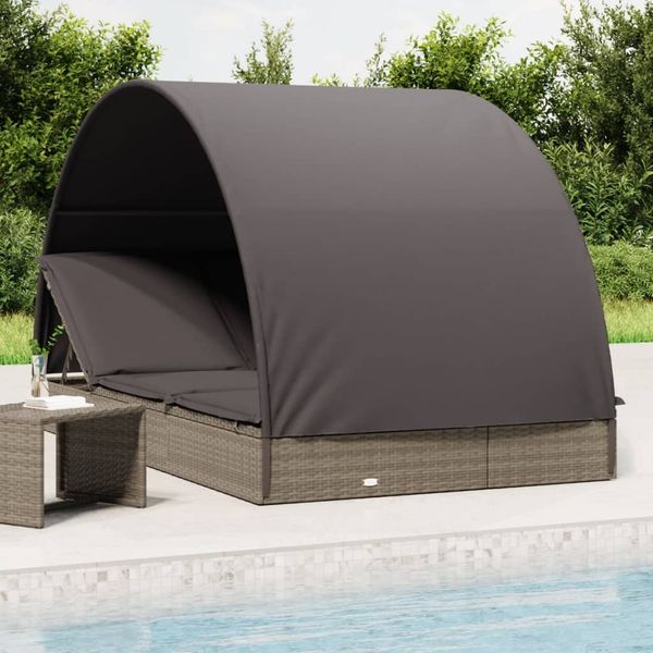 2-Personen-Sonnenliege, Gartenliege mit Dach Grau 211x112x140 Poly Rattan