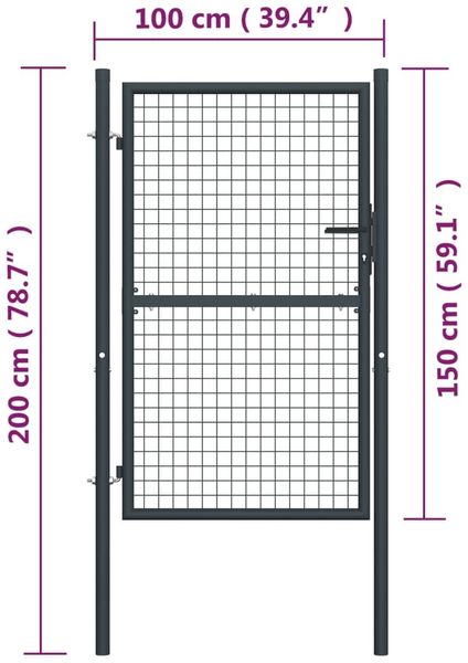 vidaXL Maschen-Gartentor verzinkter Stahl 100 x 150 cm Grau 145773 Bild 6