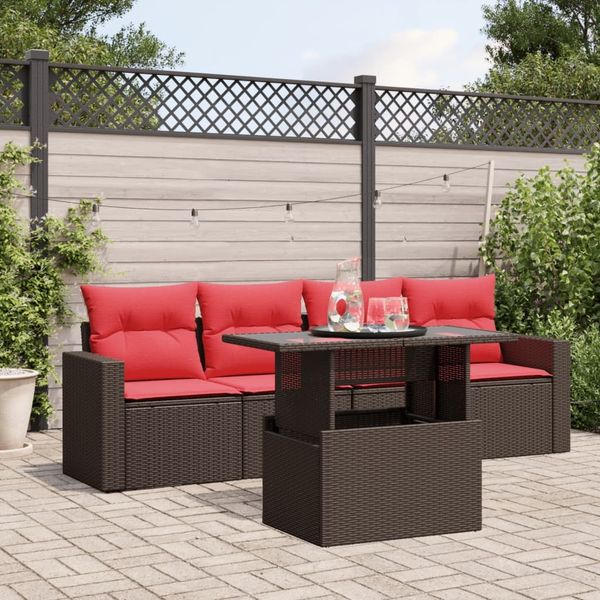 vidaXL 5-teiliges Gartensofa-Set mit Kissen, braun, Polyrattan 3267104