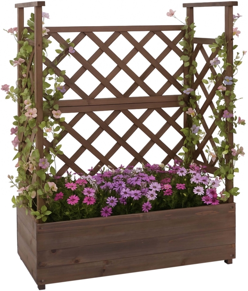 Hochbeet HWC-P67, Pflanz-/Blumenkasten Pflanzkübel Rankgitter Rankhilfe Spalier Holz FSC® 114x85x44cm ~ braun