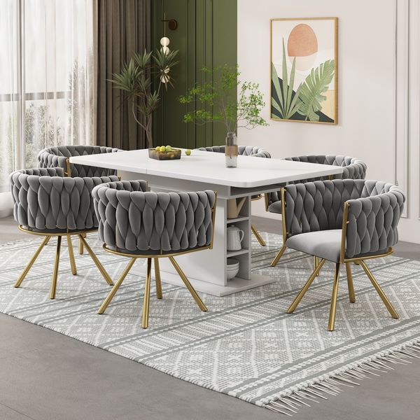 Drehbarer Esszimmerstuhl aus Samt H 72 x T 59 x B 54 cm mit Stahlgestell, Grau/Gold,4er-Set