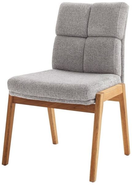 Massivart® Polsterstuhl Esszimmerstuhl, Stoffbezug grau, stilvolle Steppung »LAUREN«, gepolstertes Sitzerlebnis · Gestell Wildeiche massiv