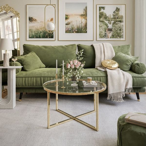 Lookway Couchtisch CIRI-X runder Couchtisch mit Glasplatte und goldenem Gestell (1 Tisch), Durchmesser: ⌀70 cm