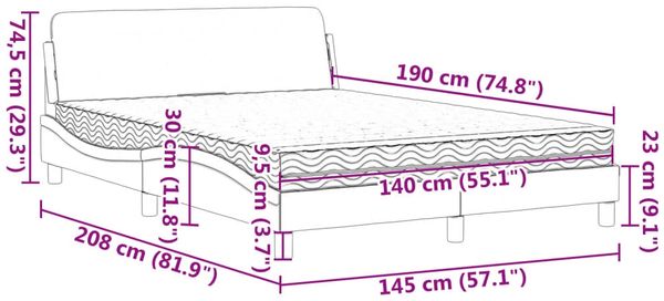 vidaXL Bett mit Matratze "Dover" Weiß 140x190 cm Kunstleder 3208398 Bild 9
