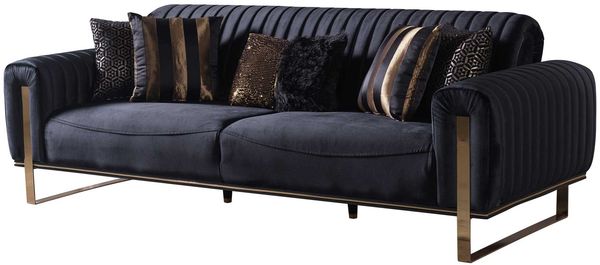 Sofa 3-Sitz Saigon / Singapur, Stoff, Schwarz, 238 x 82 x 93 cm