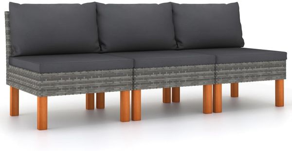 vidaXL Mittelsofas 3 Stk. Poly Rattan und Eukalyptus Massivholz 315759