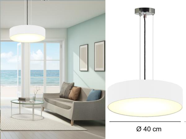 Moderne Hängelampe, Stoff weiß/Abdeckung satiniert, Ø 40 cm, CEILING DREAM