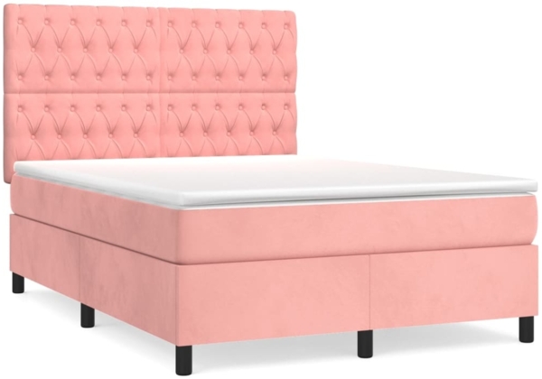 vidaXL Boxspringbett mit Matratze Rosa 140x190 cm Samt 3143204