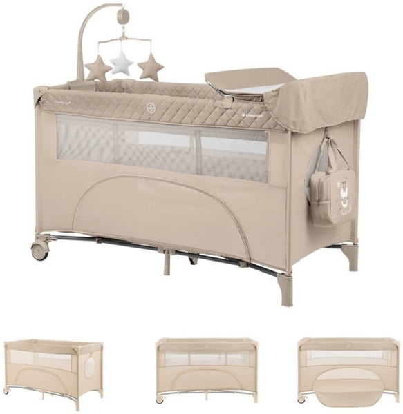 Kikkaboo Reisebett Nighty Night, 2 Ebenen, Spielbogen, 2 Räder, Wickelauflage beige