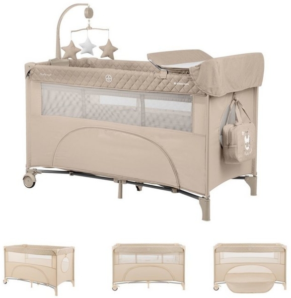 Kikkaboo Reisebett Nighty Night, 2 Ebenen, Spielbogen, 2 Räder, Wickelauflage beige Bild 4