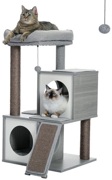 PAWZ Road Kratzbaum Holz Kratzbaum Katzenbaum Sisal Katzenmöbel Katzenhöhle, Grau, aus Holz