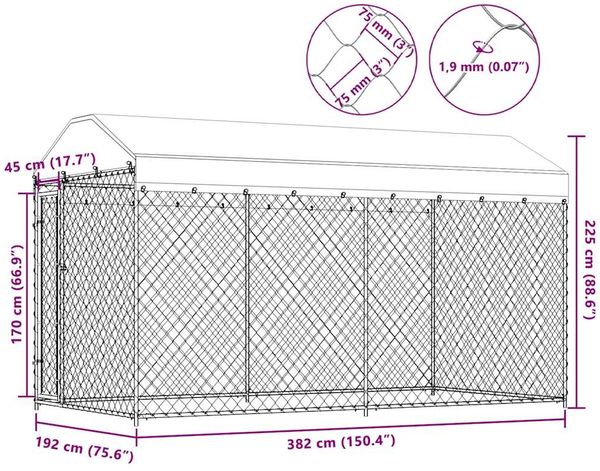 vidaXL Outdoor-Hundezwinger mit Überdachung 382x192x225 cm 145024 Bild 7