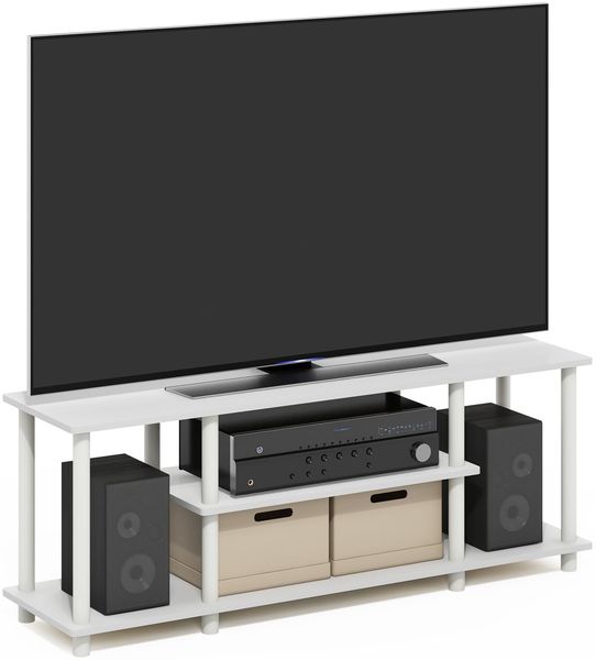 Furinno Turn-N-Tube No Tools 3D 3-stufiger Entertainment-TV-Ständer, 29.7 (D) x 111.3 (W) x 41.1 (H) cm, Weiß/Weiß