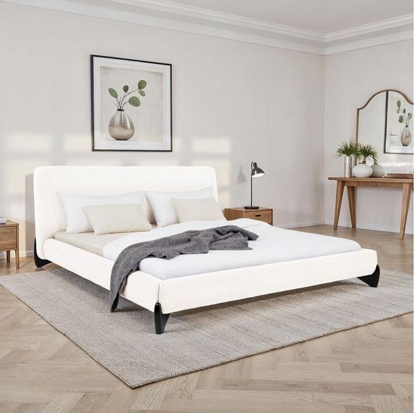 IDIMEX Polsterbett PATERNA, Doppelbett 180x200 cm mit Lattenrost und Polsterung Bouclé Stoff weiß