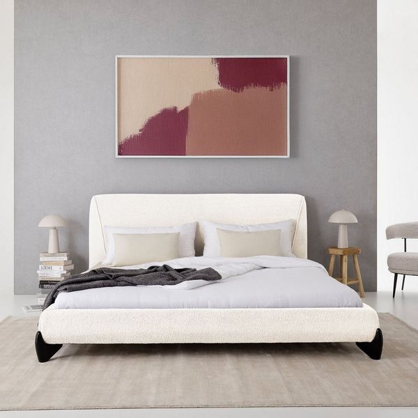 IDIMEX Polsterbett PATERNA, Doppelbett 180x200 cm mit Lattenrost und Polsterung Bouclé Stoff weiß