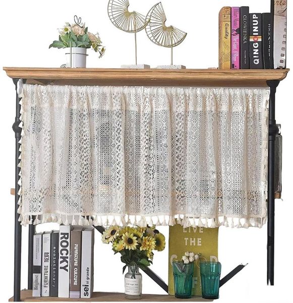 Agger Scheibengardine Boho-Spitzengardine, kurz, für Küchenfenster über der Spüle (1 St), Vintage-Gardine, gehäkelt, böhmisch, handgefertigt mit Quasten