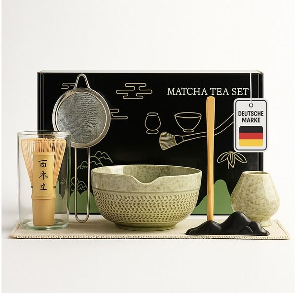Roxlin Teeservice Roxlin Matcha Set (7-teilig) Keramik, Bambus-Besen, Schale & Zubehör