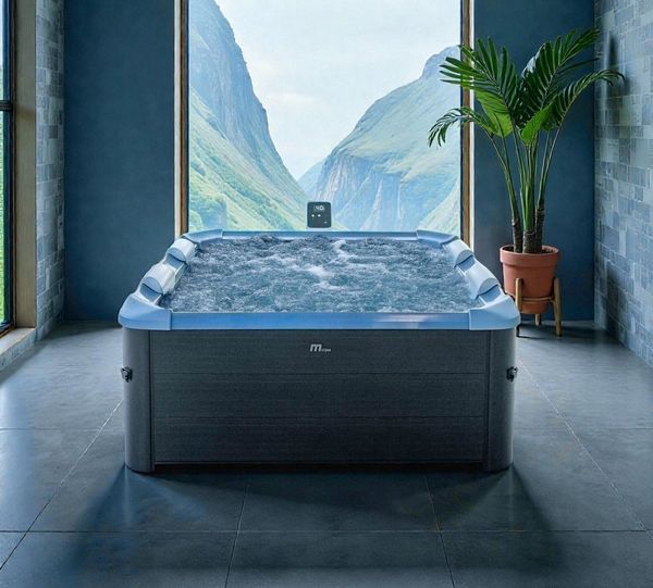 mSpa Whirlpool Oslo SAPPHIRE XL - Ø 160x65 cm - ganzjährig Outdoor Pool, Stecksystem mit Einlageplane, feste Außenwand - inkl. LED, UVC+, WiFi, App-Steuerung, 6 Personen
