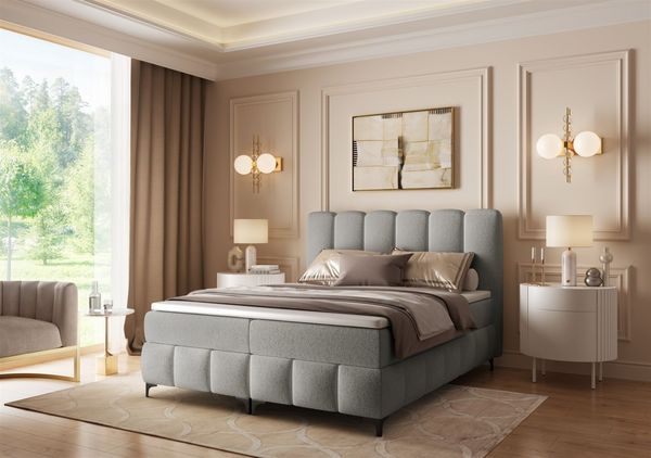 Boxspringbett Schlafzimmerbett ISABEL 160x200cm in Stoff Prime Hellgrau