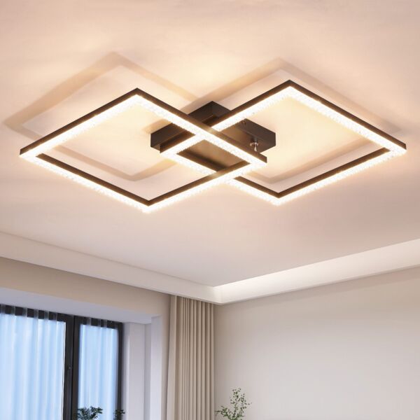 ZMH LED Deckenleuchte Wohnzimmer Schwarz 3000K Warmweiß Moderne Kristall Schlafzimmerlampe 24W für Küche Schlafzimmer Flur