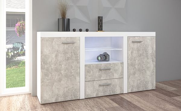 AX LIVING Schubladenschrank Kommode Spacoro 2F2S Modern in Weiß/Beton