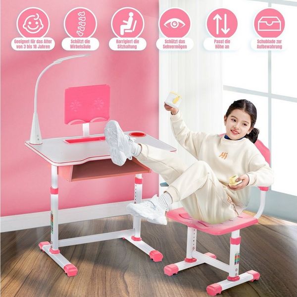 WILGOON Kinderschreibtisch Jugendschreibtisch mit Lampe, höhenverstellbar, mit Stuhl & Schublade (Set, Kids Schreibtisch und Stuhlset mit Lampe & Schublade), Schülerschreibtisch Set, Kinder Schreibtisch für Jungs & Mädchen