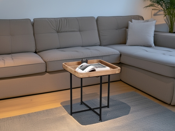 Beistelltisch JENNIFER Metallgestell Schwarz, Tischplatte Holzoptik Höhe 54cm