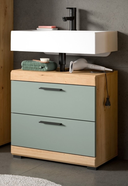 Waschbeckenunterschrank Shawn in Salbei und Eiche 60 cm