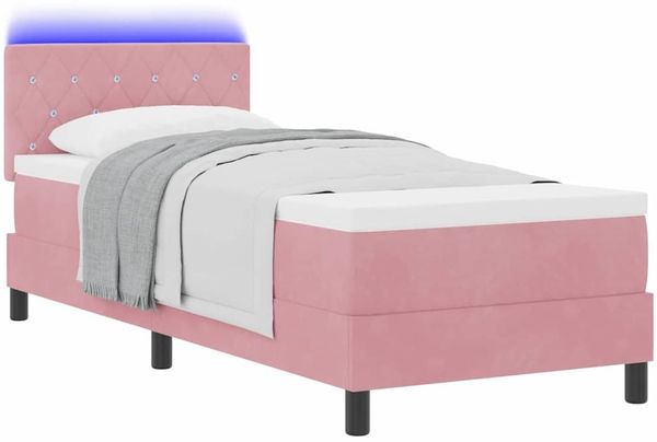 vidaXL LED Boxspringbett mit Matratze mit LED Rosa 80 x 200 cm Samt 3342553 Bild 3