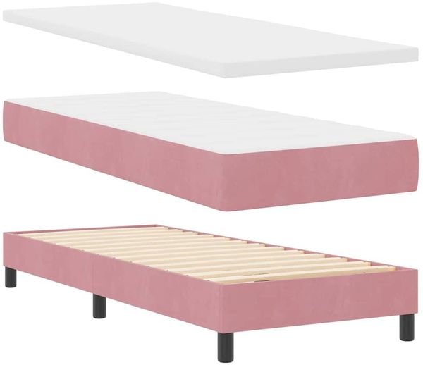vidaXL LED Boxspringbett mit Matratze mit LED Rosa 80 x 200 cm Samt 3342553 Bild 6