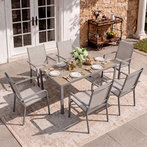 Bealife Garten-Essgruppe für 6 Personen, Gartenmöbel Set mit 6 stapelbar Stühlen, Stapelbare Stühle