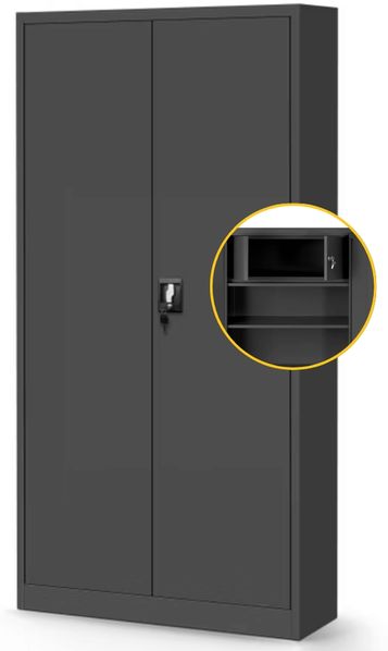 Metallschrank abschließbar TOMASZ - Geheimfach, 4 Ebenen | Aktenschrank Büroschrank Stahl Mehrzweckschrank Werkstatt Werkzeugschrank, 185x90x45cm Anthrazit