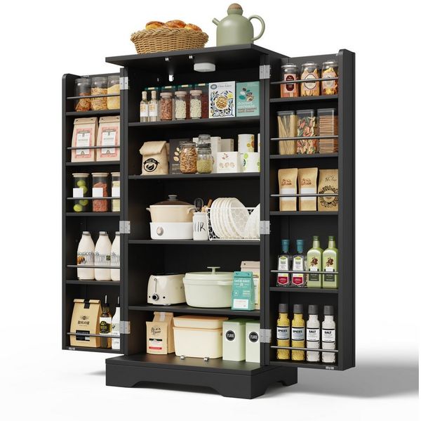 Yorbay Mehrzweckschrank Küchenschrank mit Sensor-LED, 3D-Wellenfront, 120 cm Höhe 2-türig, höhenverstellbar & kippsicher