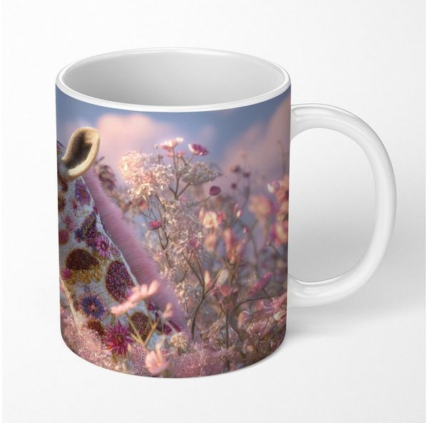 MuchoWow Tasse Giraffe - Blumen - Rosa, 1-tlg, Keramik, Kaffeetassen, Teetasse, Becher, Kaffeebecher, Geschenk