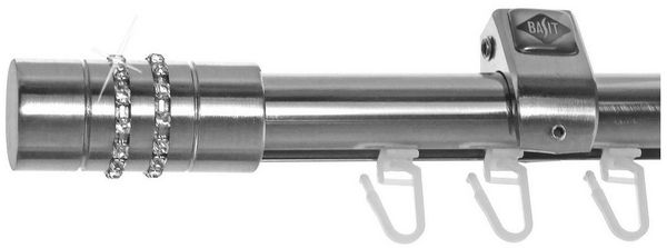 BASIT Gardinenstange Innenlauf Edelstahloptik 20mm mit Deckenträgern 120 cm E80, Ø 20 mm, 1-läufig, verschraubt, Aluminium, D50I 120 cm E80 Zylinder mit Kristall