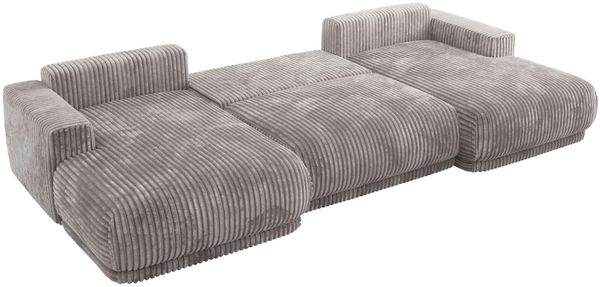 XXL Wohnlandschaft RINA U-Form 360 cm breit, Sofa mit Schlaffunktion & DL-Mechanismus, Wellenfederung, modern freistehend - Hellgrau Cord Bild 5