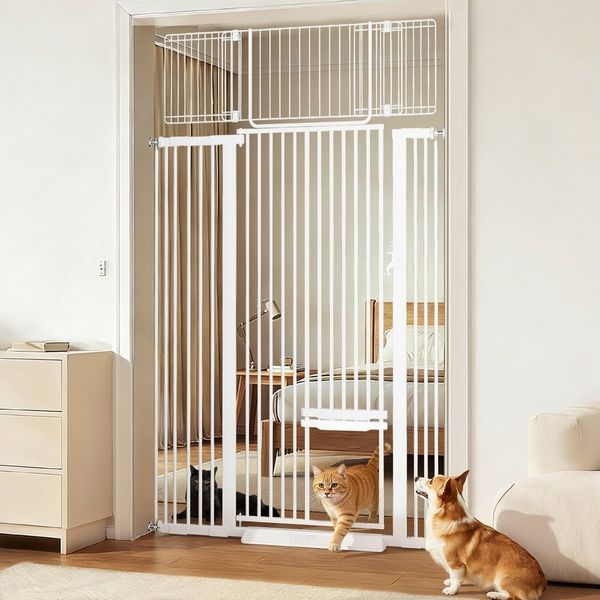 Comomy Treppenschutzgitter 180cm Extra hohes Katzengitter, Breite 75-110 cm (Türschutzgitter mit Katzentür für Hunde & Katzen), Druckmontage, breite Öffnung