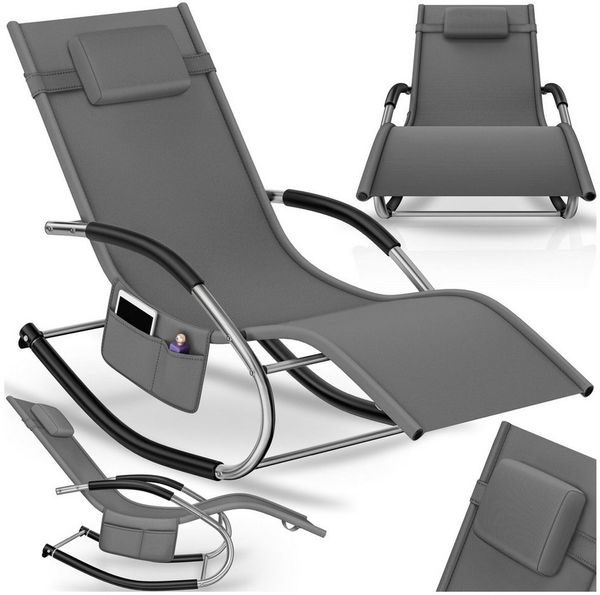 tectake Gartenliege ergonomische Sonnenliege, Belastbarkeit 120 kg, 62 x 146 x 92 cm, Balkonliege Taya, 1 St, für Außen in Grau, gepolstert, atmungsaktiv, wasserabweisend, mit Aufbewahrungstasche