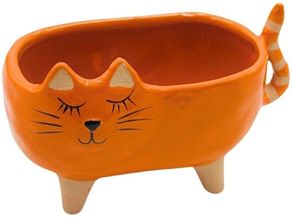 Dekohelden24 Übertopf Übertopf - Pflanztopf - Pflanzgefäß aus Keramik, Motiv: Katze in rosa (1 Stück, 1 St), Maße L/B/H: ca. 16 x 8,5 x 10 cm