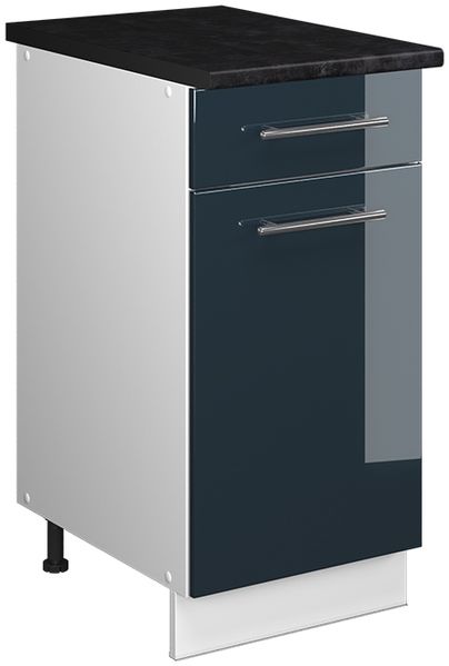 Unterschrank für Spüle/Kochfeld Fame-Line Dunkelblau Hochglanz/Weiß 40 cm, AP Anthrazit Vicco