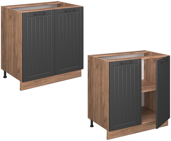 Küchenunterschrank Fame-Line Dunkelgrau 80 cm mit Regal, AP Marmor Vicco Bild 6