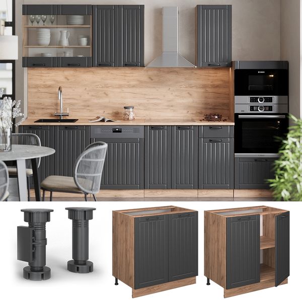 Küchenunterschrank Fame-Line Dunkelgrau 80 cm mit Regal, AP Marmor Vicco Bild 4